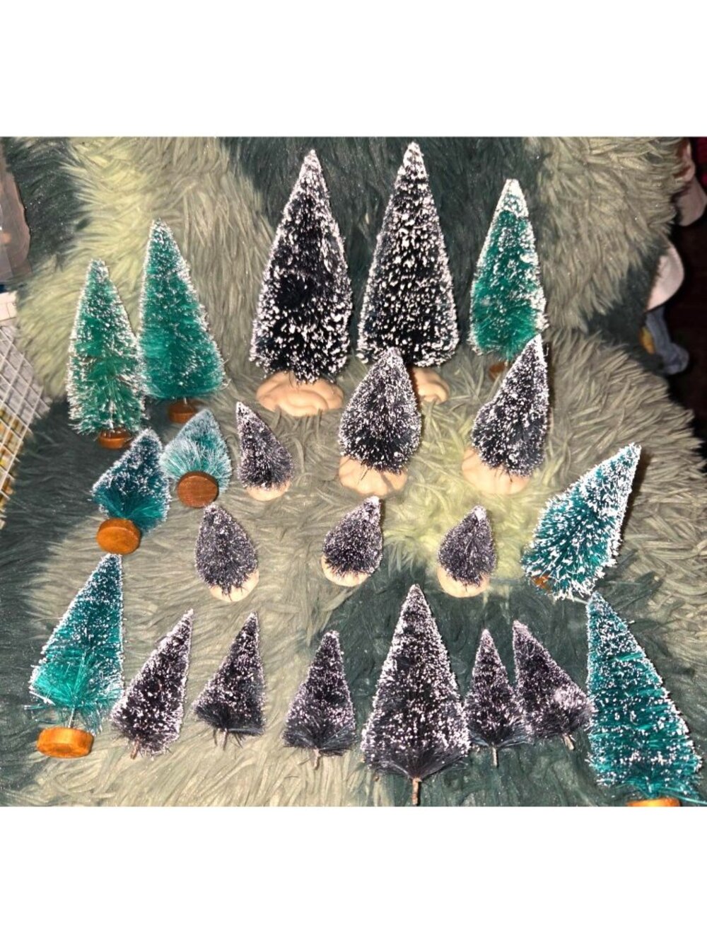 Lemax Vintage Miniature Bottle Brush Trees Snow-Flocked Asst Sizes Green Black H